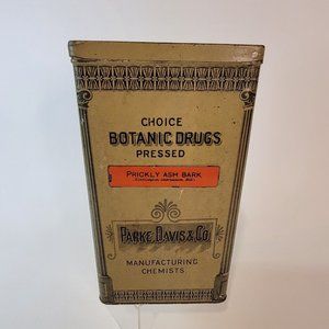 Antq. Parke Davis Chemists Botanic Drugs Store Display Tin PRICKLY ASH BARK vtg